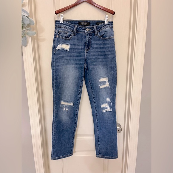 Judy Blue Medium Wash Distressed Detail Dad Jeans main image 1